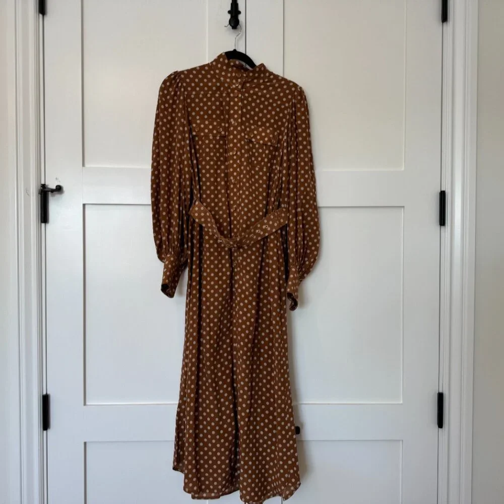 Zimmermann Brown Polka-Dot Silk Midi Dress – Size 1 (US 4) - Picture 5 of 14
